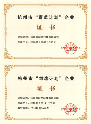杭州市“青蓝计划”企业证书